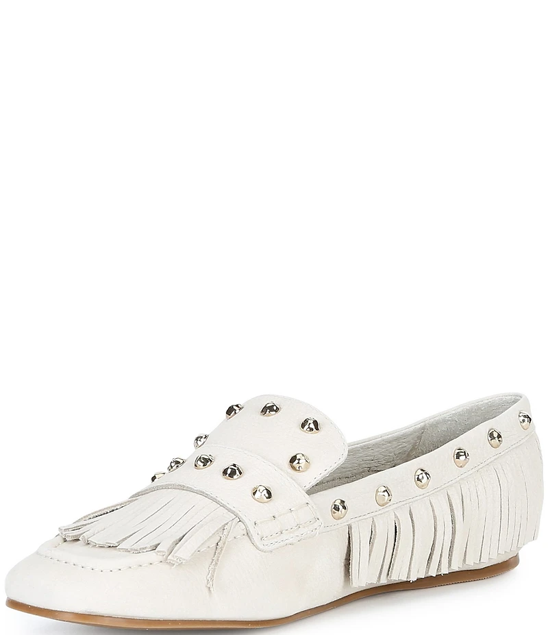 Antonio Melani Sylvan Leather Studded Fringe Moccasin Flats
