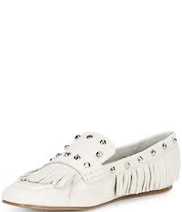 Antonio Melani Sylvan Leather Studded Fringe Moccasin Flats