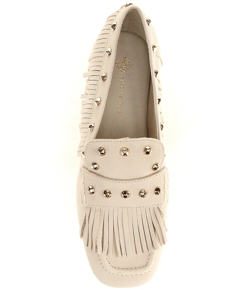 Antonio Melani Sylvan Leather Studded Fringe Moccasin Flats