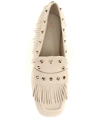 Antonio Melani Sylvan Leather Studded Fringe Moccasin Flats