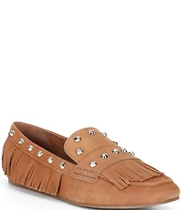 Antonio Melani Sylvan Leather Studded Fringe Moccasin Flats