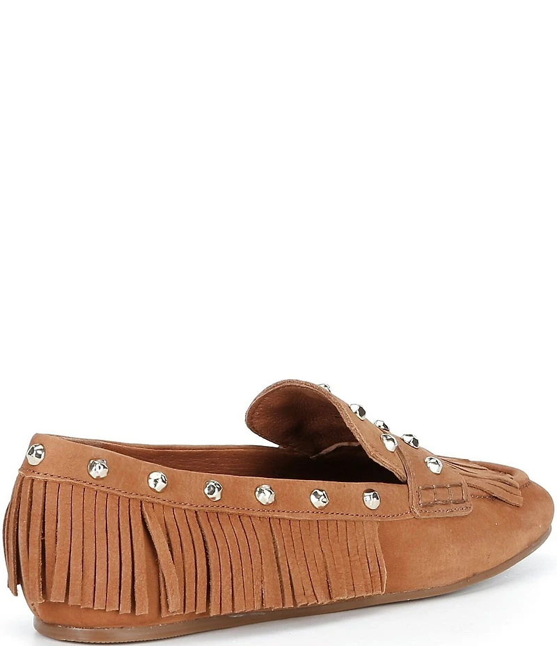Antonio Melani Sylvan Leather Studded Fringe Moccasin Flats