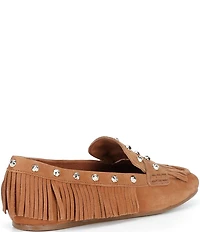 Antonio Melani Sylvan Leather Studded Fringe Moccasin Flats