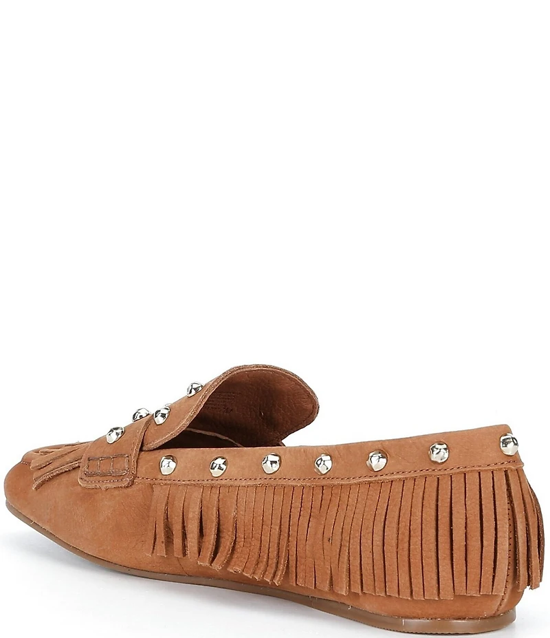 Antonio Melani Sylvan Leather Studded Fringe Moccasin Flats