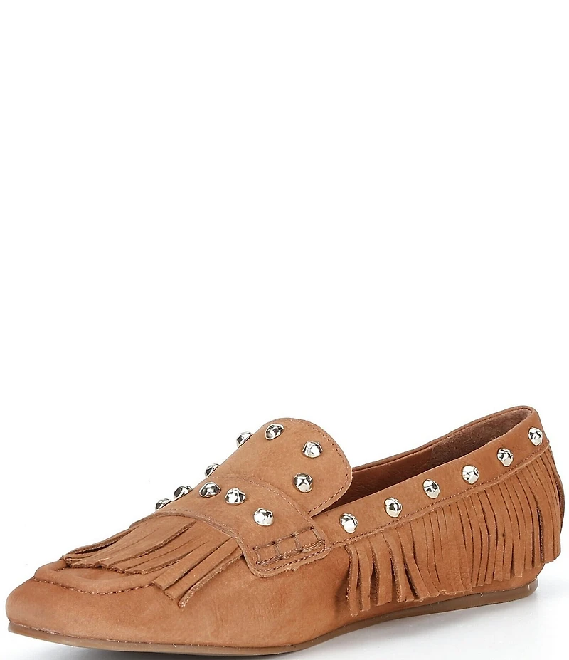 Antonio Melani Sylvan Leather Studded Fringe Moccasin Flats