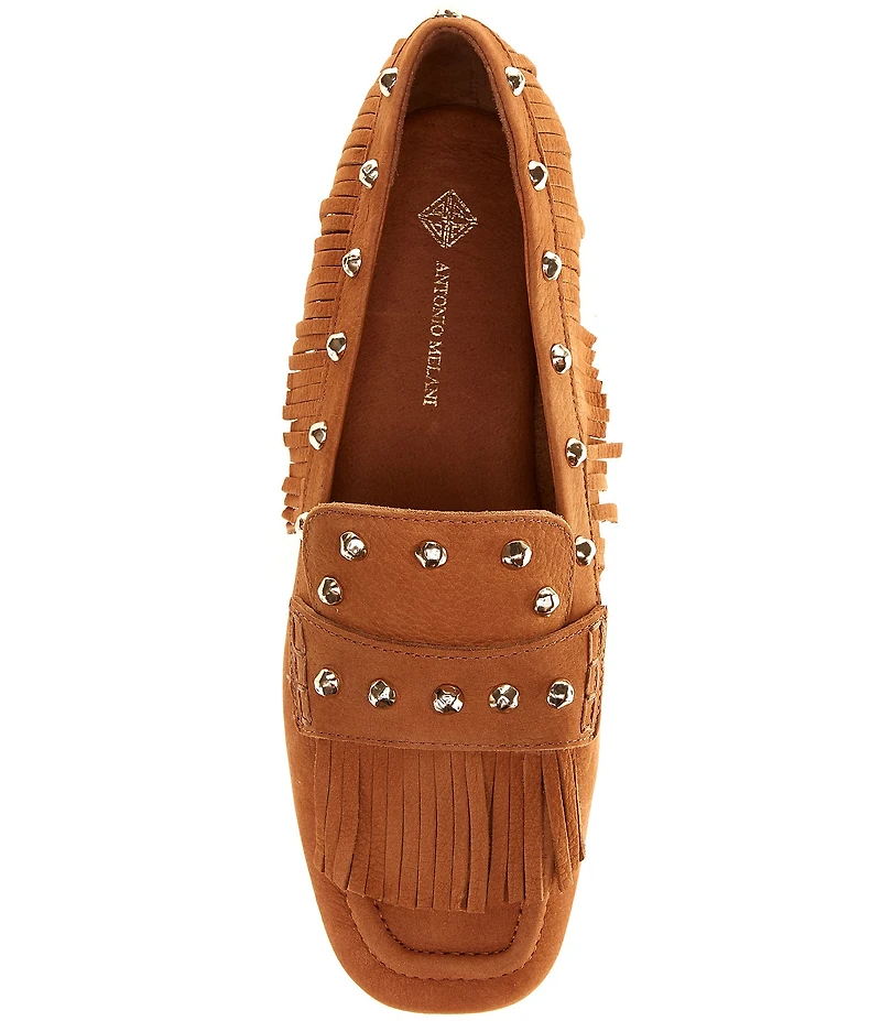 Antonio Melani Sylvan Leather Studded Fringe Moccasin Flats