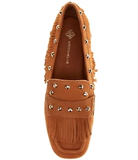 Antonio Melani Sylvan Leather Studded Fringe Moccasin Flats