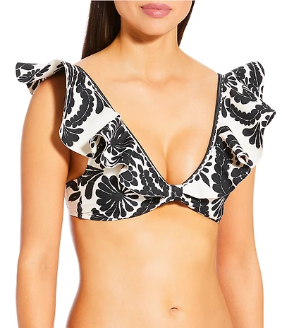 Antonio Melani Talavera Bonded Ruffle V-Neck Bralette Swim Top
