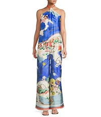 Antonio Melani Tara Ocean Print Satin Halter Neck Coordinating Blouse
