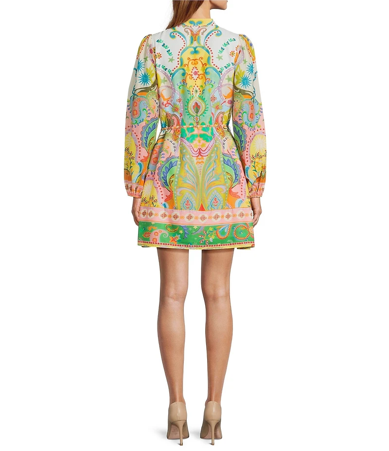 Antonio Melani Taylor Printed Cotton Voile Mandarin Collar Long Sleeve Mini Dress