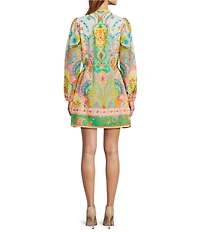 Antonio Melani Taylor Printed Cotton Voile Mandarin Collar Long Sleeve Mini Dress