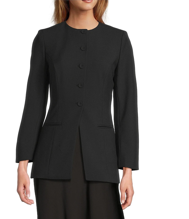Antonio Melani Tess Bi-Stretch Suiting Round Neckline Button Front Long Sleeve Blazer