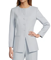 Antonio Melani Tess Slub Suiting Round Neckline Button Front Long Sleeve Blazer