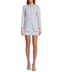 Antonio Melani Tess Slub Suiting Round Neckline Button Front Long Sleeve Blazer