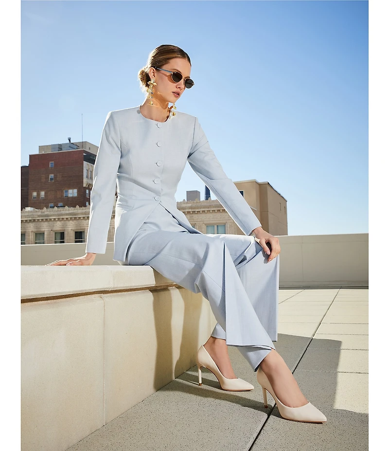 Antonio Melani Tess Slub Suiting Round Neckline Button Front Long Sleeve Blazer