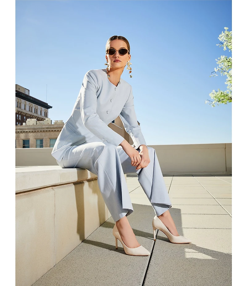 Antonio Melani Tess Slub Suiting Round Neckline Button Front Long Sleeve Blazer