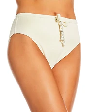 Antonio Melani Textured Pearl Beaded Tie Belt High Waist Swim Bottom