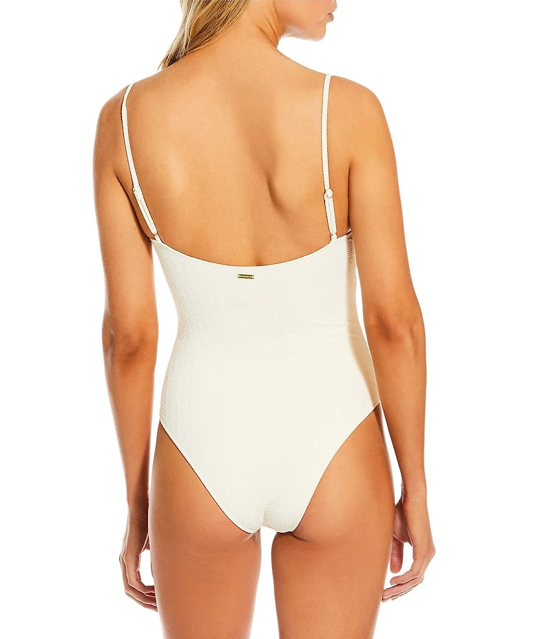 Antonio Melani Textured Scalloped Seashell Pearl Beaded Strap One Piece Swimsuit