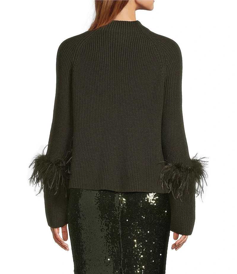 Antonio Melani Tilly Wool Blend Mock Neckline Ostrich Feather Trim Sweater