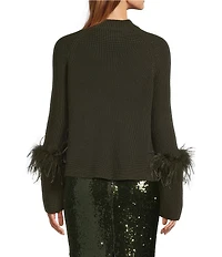 Antonio Melani Tilly Wool Blend Mock Neckline Ostrich Feather Trim Sweater
