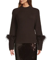Antonio Melani Tilly Wool Blend Mock Neckline Ostrich Feather Trim Sweater
