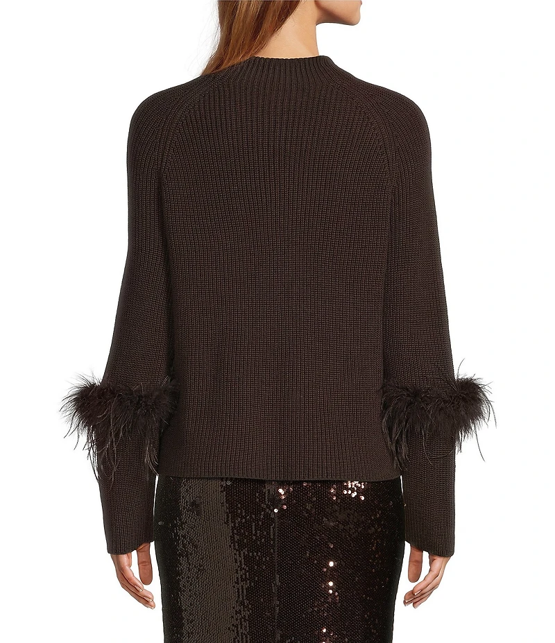 Antonio Melani Tilly Wool Blend Mock Neckline Ostrich Feather Trim Sweater