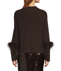 Antonio Melani Tilly Wool Blend Mock Neckline Ostrich Feather Trim Sweater
