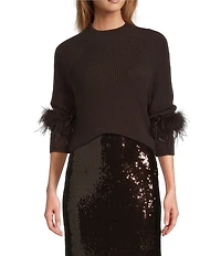 Antonio Melani Tilly Wool Blend Mock Neckline Ostrich Feather Trim Sweater