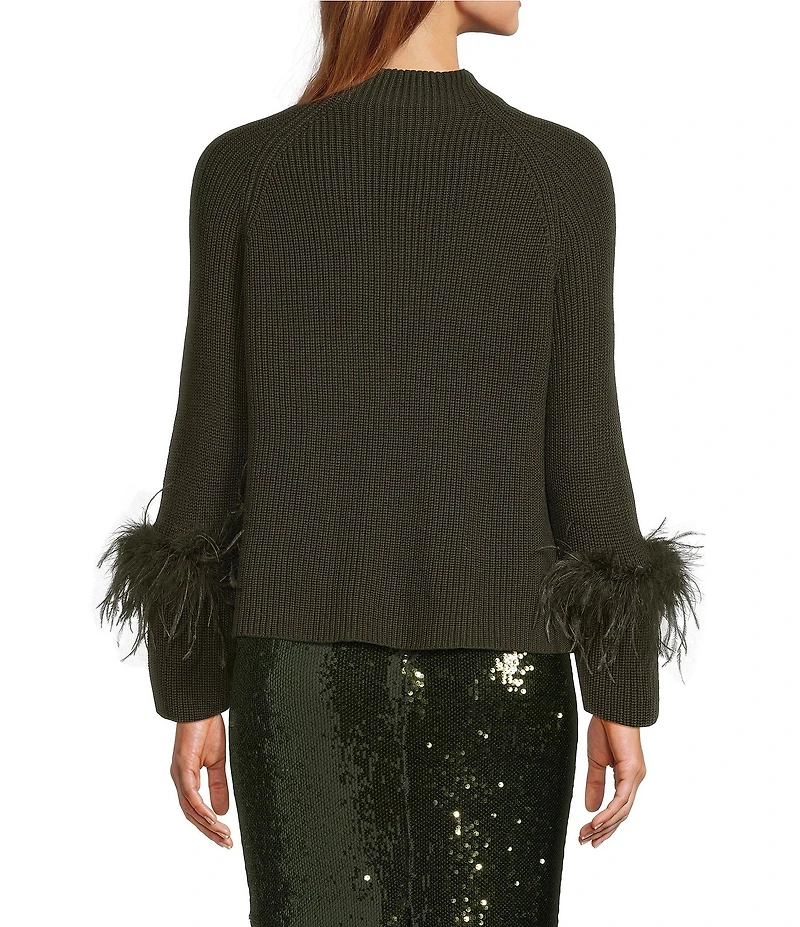 Antonio Melani Tilly Wool Blend Mock Neckline Ostrich Feather Trim Sweater