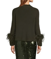 Antonio Melani Tilly Wool Blend Mock Neckline Ostrich Feather Trim Sweater