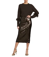 Antonio Melani Tilly Wool Blend Mock Neckline Ostrich Feather Trim Sweater