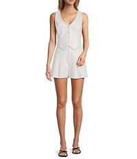 Antonio Melani Tropez Pleated Linen Stripe Coordinating Shorts