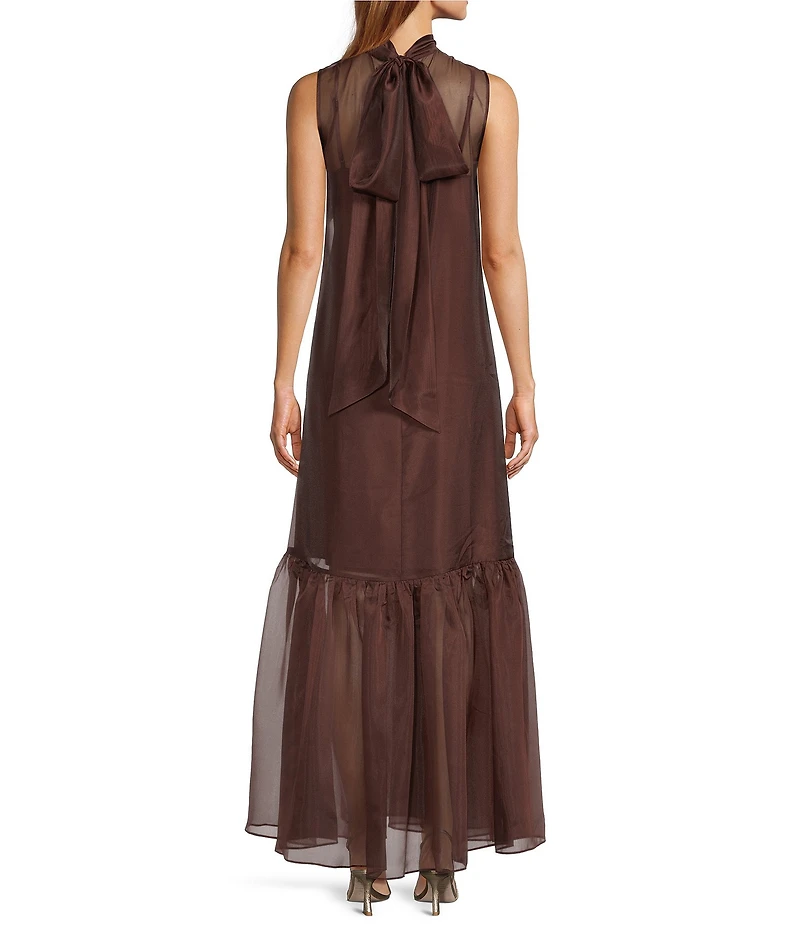 Antonio Melani Uma Organza Tie Back Turtle Neckline Sleeveless Maxi Dress