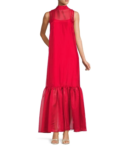 Antonio Melani Uma Sleeveless Tie Back Turtle Neckline Organza Maxi Dress