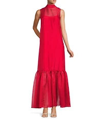 Antonio Melani Uma Sleeveless Tie Back Turtle Neckline Organza Maxi Dress