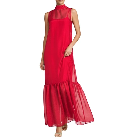 Antonio Melani Uma Sleeveless Tie Back Turtle Neckline Organza Maxi Dress