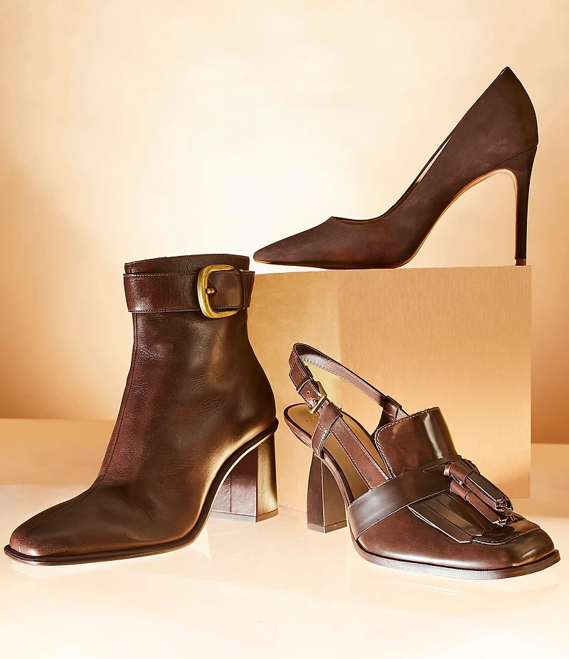 Antonio Melani Velma Leather Buckle Hardware Dress Booties