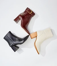 Antonio Melani Velma Leather Buckle Hardware Dress Booties