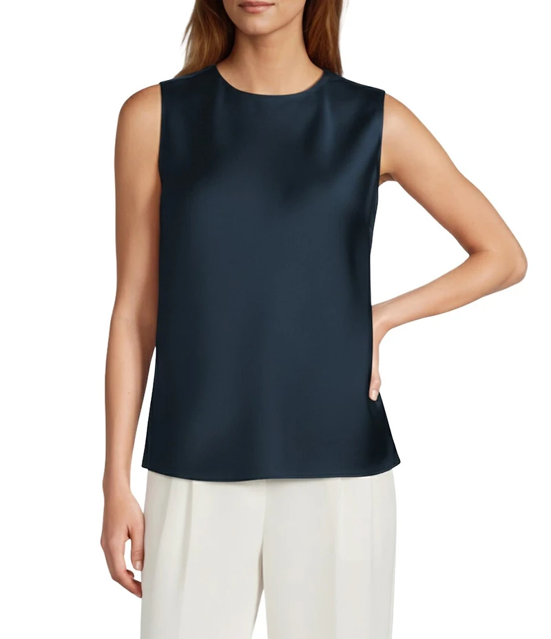 Antonio Melani Wakefield Satin Crew Neckline Sleeveless Blouse
