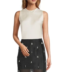 Antonio Melani Wakefield Satin Crew Neckline Sleeveless Blouse