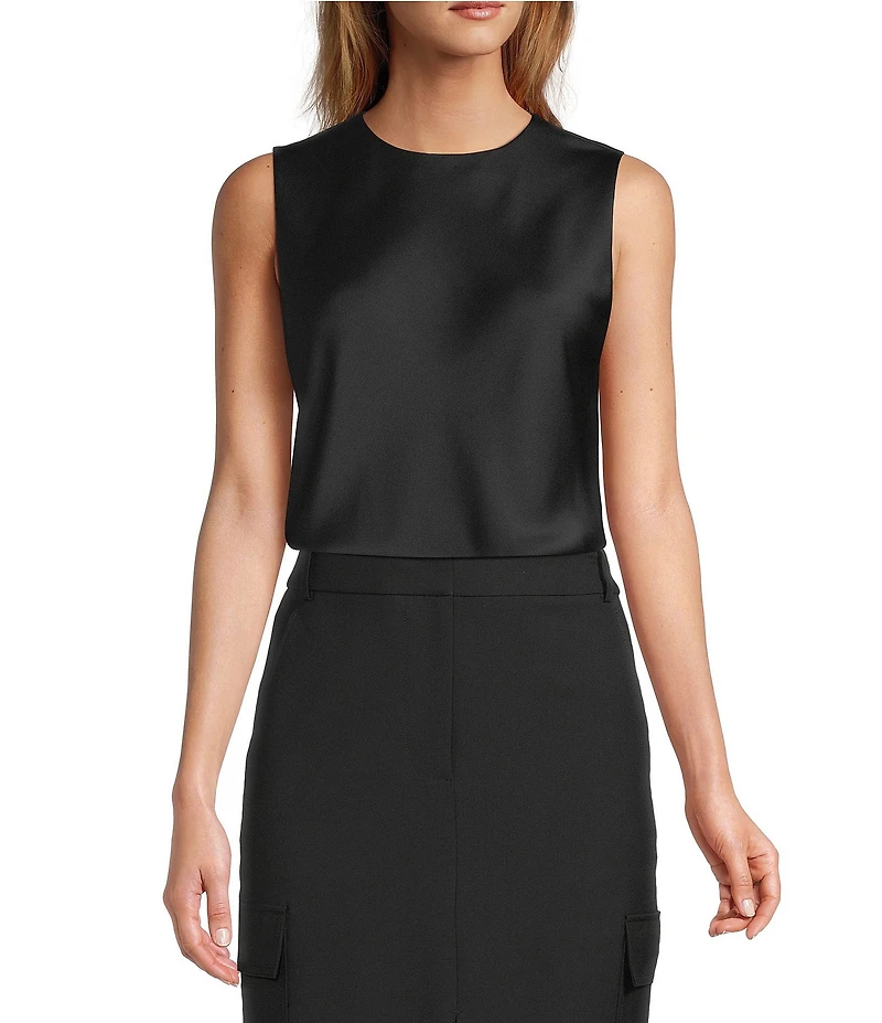 Antonio Melani Wakefield Satin Crew Neckline Sleeveless Blouse