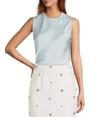 Antonio Melani Wakefield Satin Crew Neckline Sleeveless Blouse