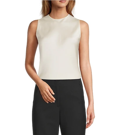 Antonio Melani Wakefield Satin Crew Neckline Sleeveless Blouse