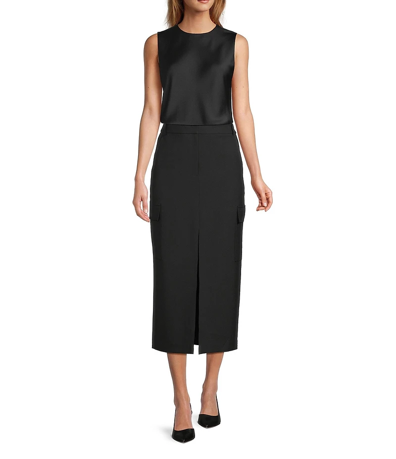 Antonio Melani Wakefield Satin Crew Neckline Sleeveless Blouse