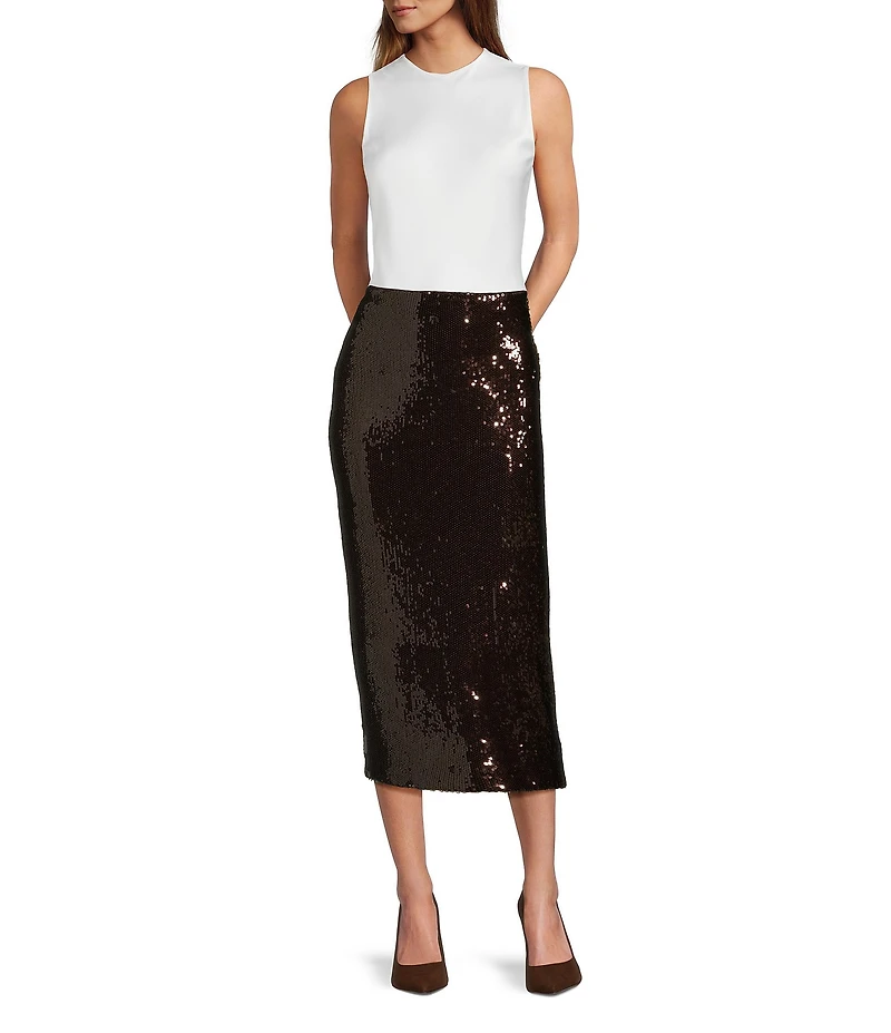 Antonio Melani Wakefield Satin Crew Neckline Sleeveless Blouse