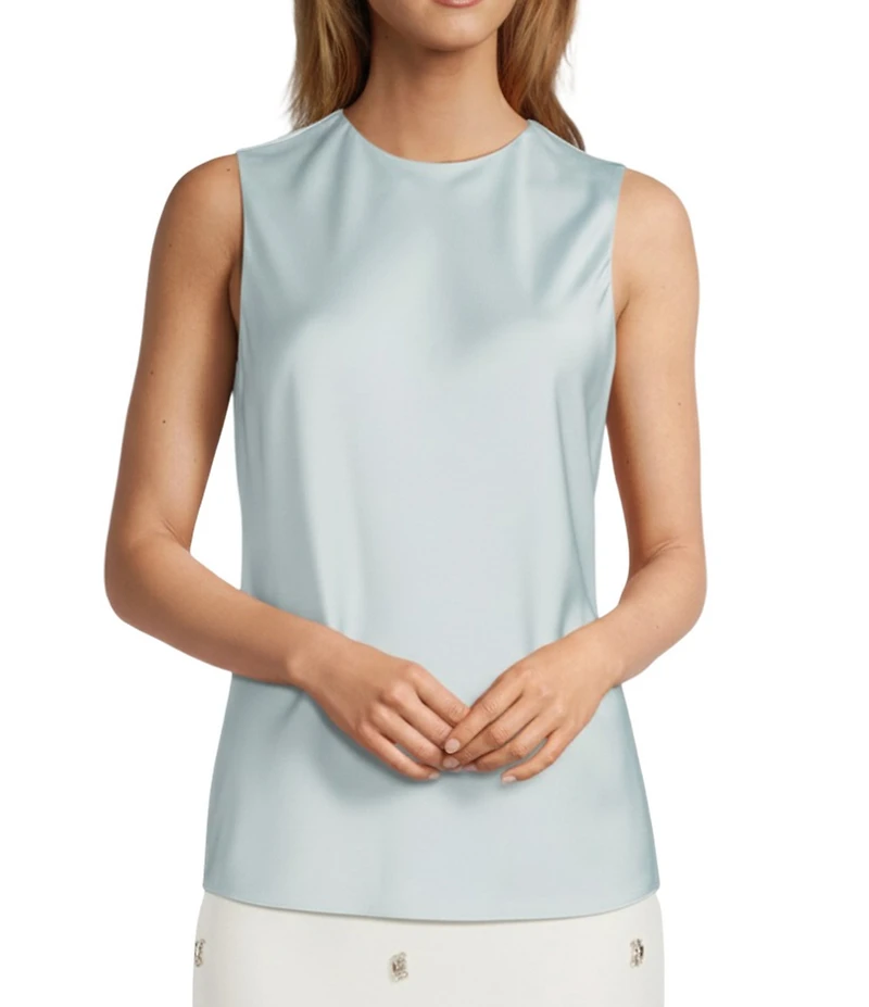 Antonio Melani Wakefield Satin Crew Neckline Sleeveless Blouse