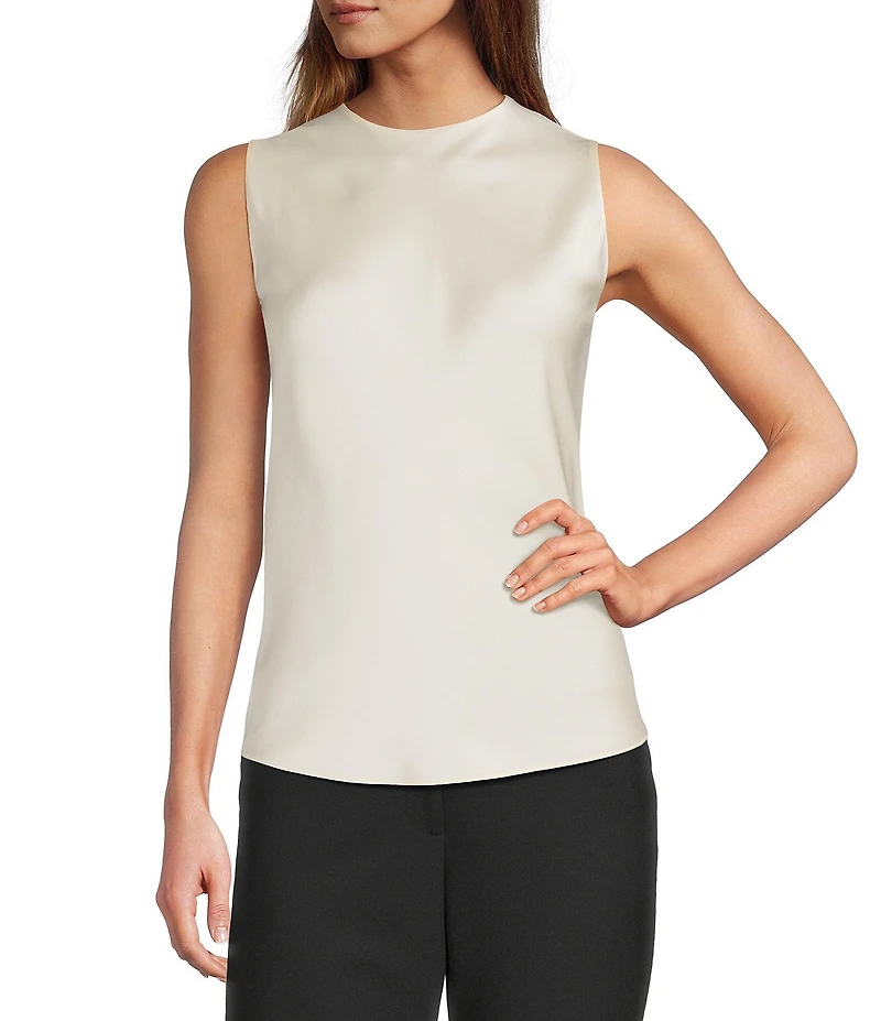 Antonio Melani Wakefield Satin Crew Neckline Sleeveless Blouse