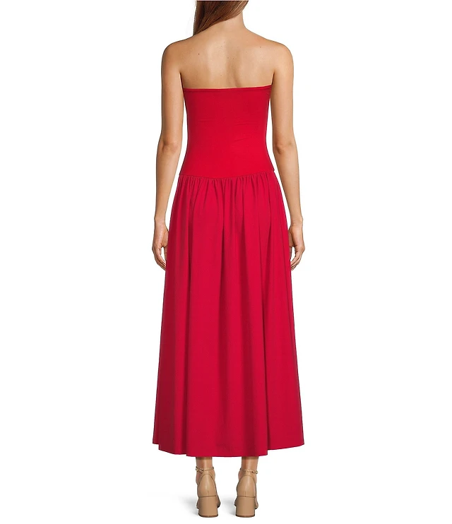 billie crepe strapless pleated midi dress Antonio Melani Billie Crepe Strapless Sleeveless Pleated A-Line Maxi Dress