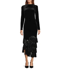 Antonio Melani Whitley Velvet Mock Neck Long Sleeve Tinsel Maxi Dress