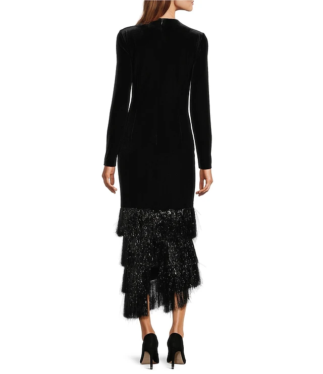 chinese dress ladies Black Long A-line V-neck Lacy Chiffon Dress with Sleeves for the Elega   Newinlook